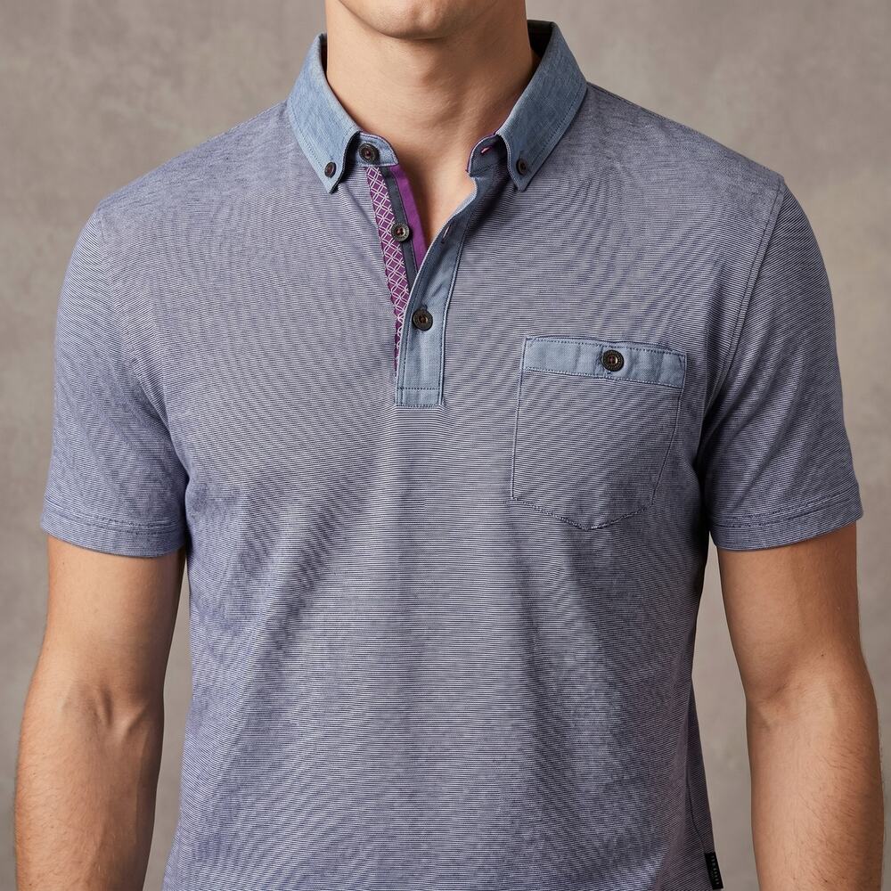 Ted Baker Men's Blue Polo Shirt Button Down Pocket Contrast Trim Modern Size 6